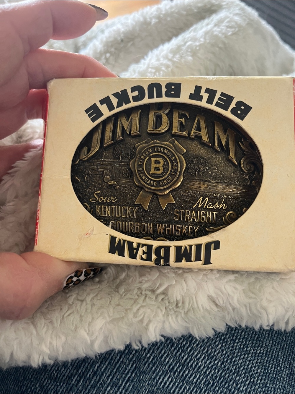 1993  Vintage Jim Beam Brass Belt Buckle with Box - Gold Tone